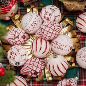 16PCS Shatterproof Christmas Ball Ornaments Set, Hand-Painted Holiday Decor With Assorted Sizes & Designs For Christmas Tree Thanksgiving Party D (Option: Red)