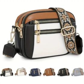 Handmade Women's Multi-Compartment Crossbody Bag & Wallet With Adjustable Strap, Golden-Tone Hardware, Zipper Closure - Premium Second-Layer Leat (Option: ColorMatching)